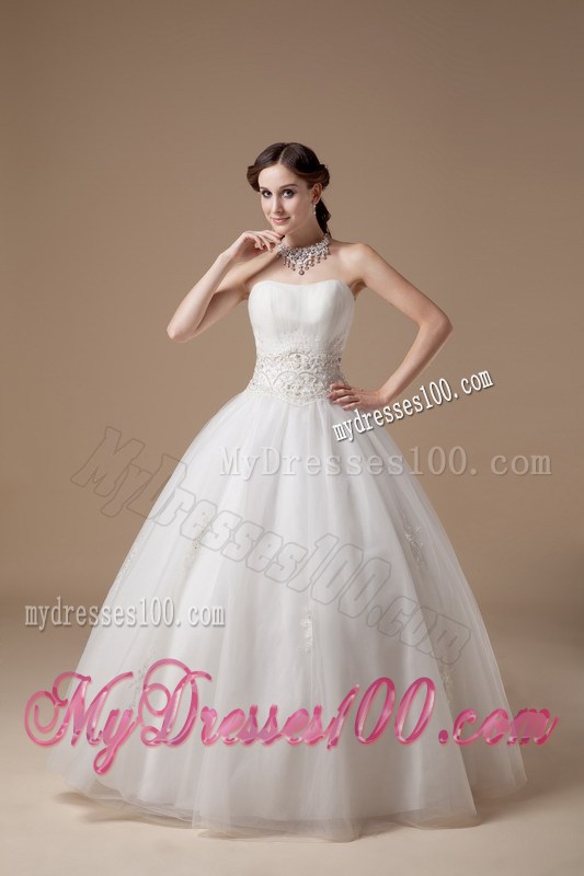 Appliques Accent Waist and Ball Gown Floor-length Wedding Dresses
