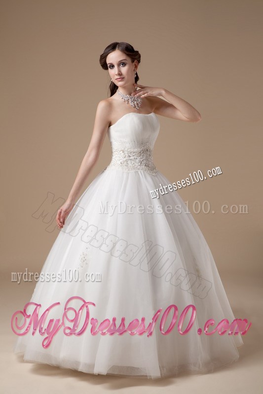 Appliques Accent Waist and Ball Gown Floor-length Wedding Dresses