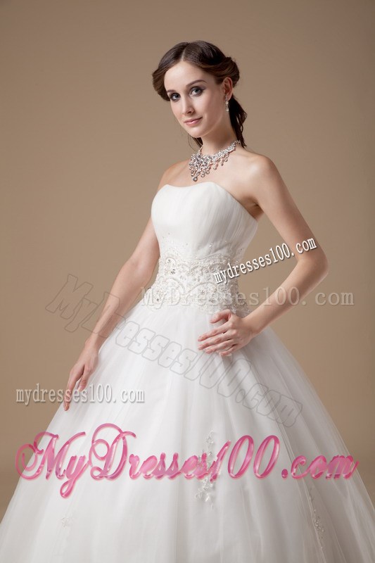Appliques Accent Waist and Ball Gown Floor-length Wedding Dresses