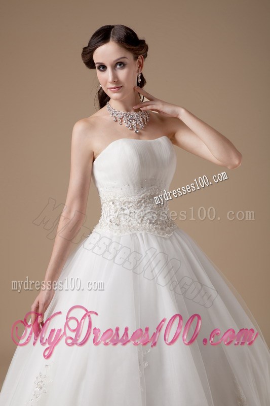 Appliques Accent Waist and Ball Gown Floor-length Wedding Dresses