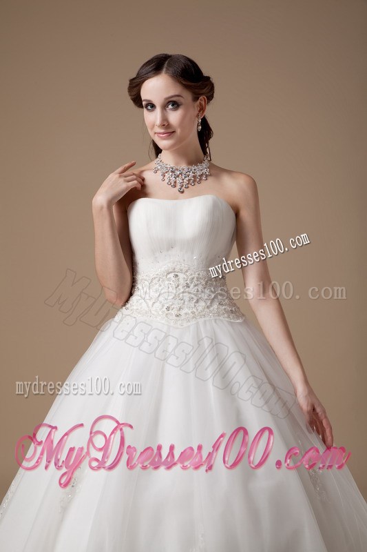 Appliques Accent Waist and Ball Gown Floor-length Wedding Dresses