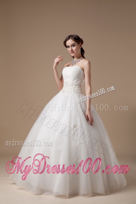 Appliques Accent Waist and Ball Gown Floor-length Wedding Dresses