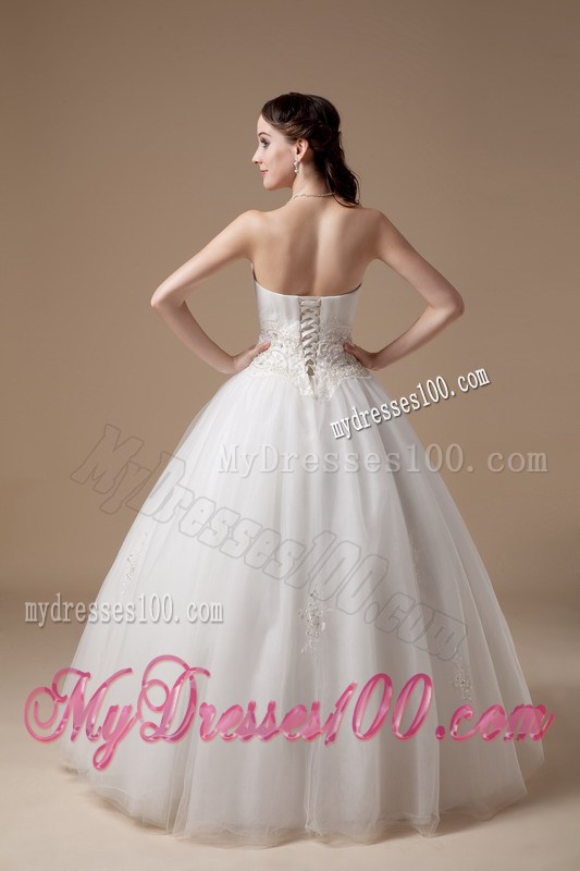 Appliques Accent Waist and Ball Gown Floor-length Wedding Dresses