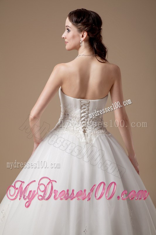 Appliques Accent Waist and Ball Gown Floor-length Wedding Dresses