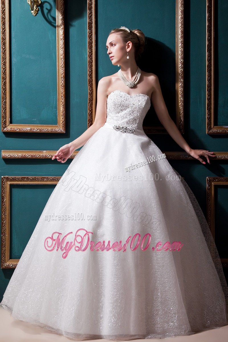 Diamonds Decorated Ball Gown Sweetheart Lace-up Back Dress for Wedding