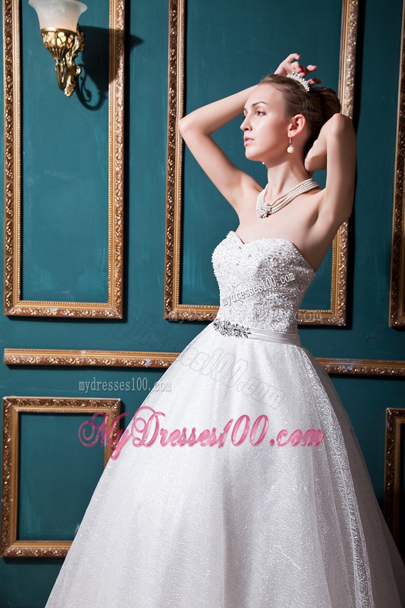 Diamonds Decorated Ball Gown Sweetheart Lace-up Back Dress for Wedding