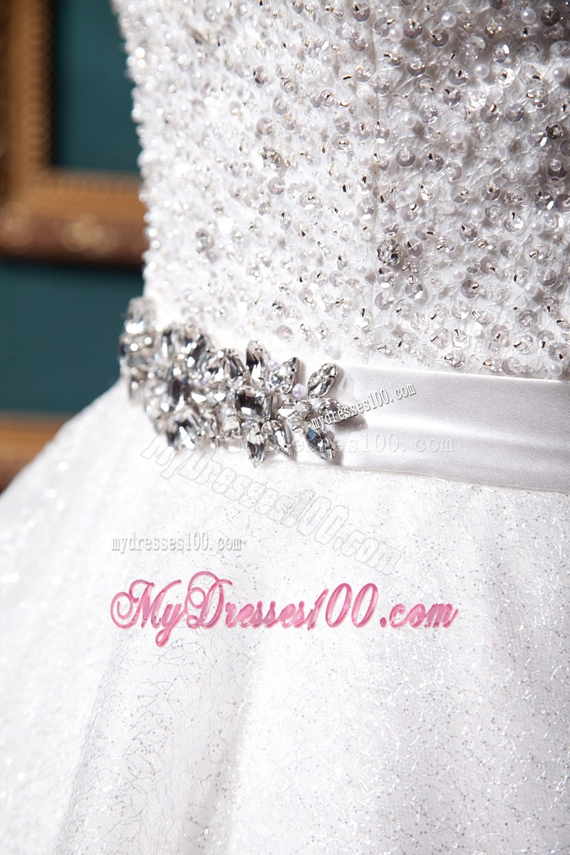 Diamonds Decorated Ball Gown Sweetheart Lace-up Back Dress for Wedding