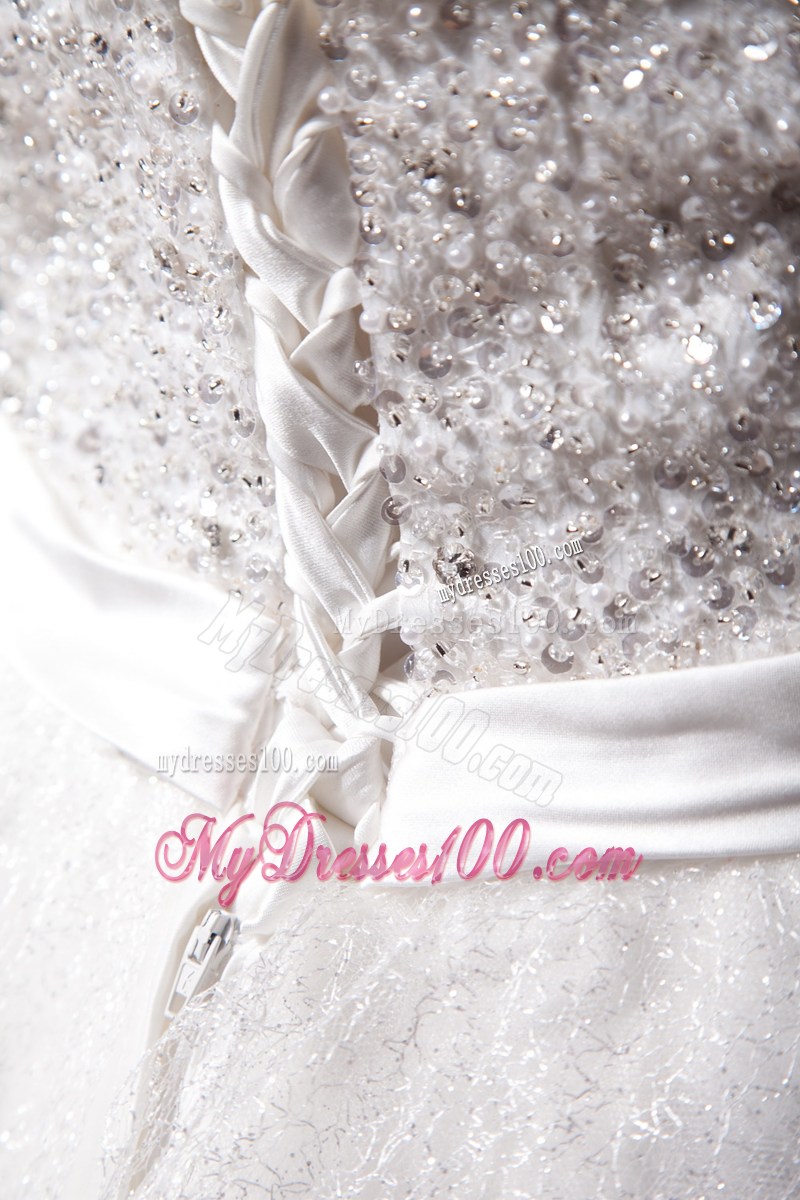 Diamonds Decorated Ball Gown Sweetheart Lace-up Back Dress for Wedding