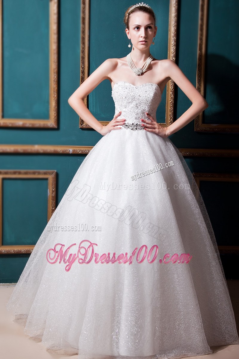 Diamonds Decorated Ball Gown Sweetheart Lace-up Back Dress for Wedding
