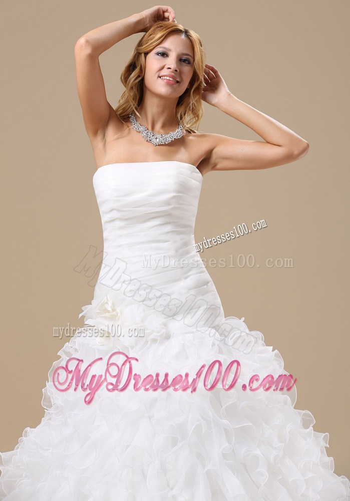 Exquisite A-line Court Train Lace-up Wedding Dress with Ruffles