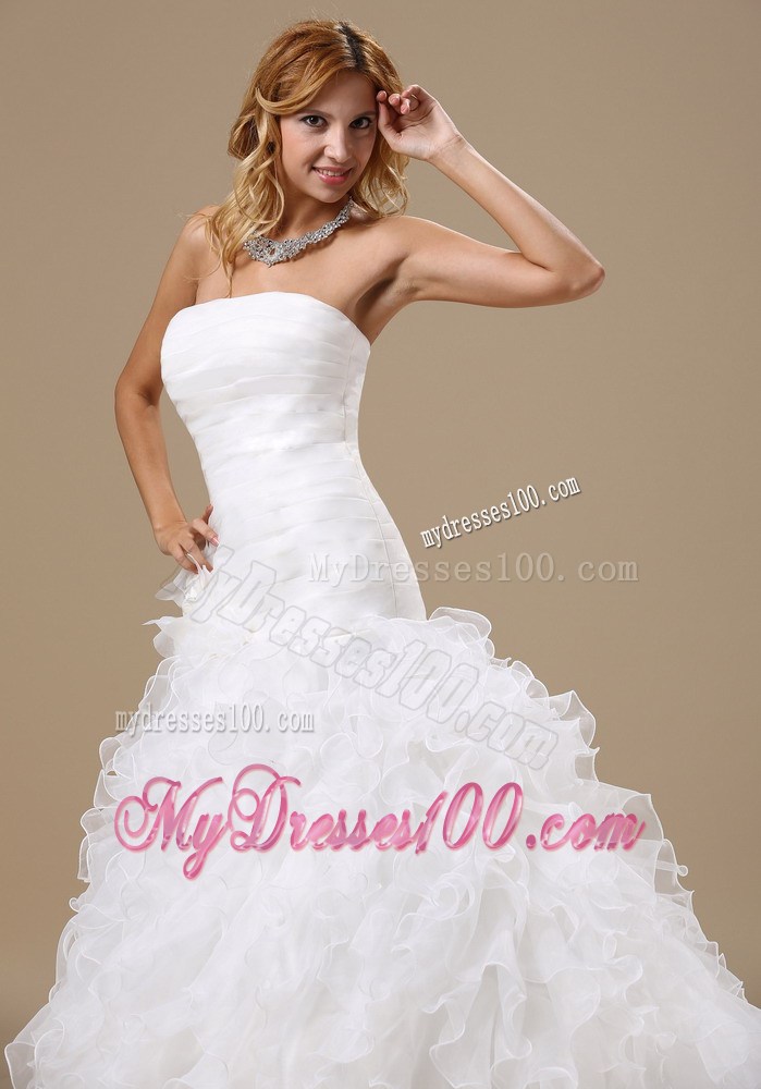 Exquisite A-line Court Train Lace-up Wedding Dress with Ruffles