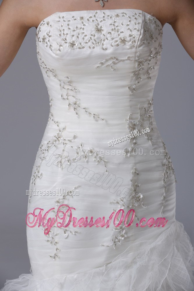 Embroidery with Beadings Decorated Ruffles Court Train Mermaid Wedding Dress