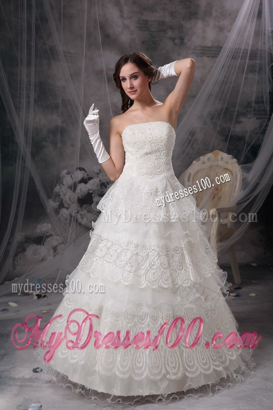 The Brand New Style Pattern Floor-length Tiers White Wedding Gown Lace-up