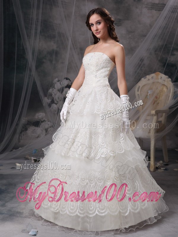 The Brand New Style Pattern Floor-length Tiers White Wedding Gown Lace-up