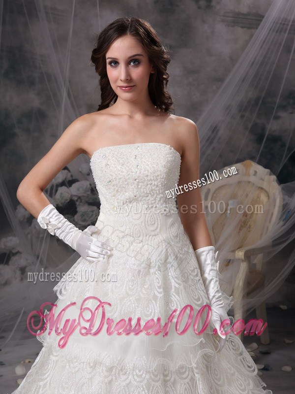 The Brand New Style Pattern Floor-length Tiers White Wedding Gown Lace-up