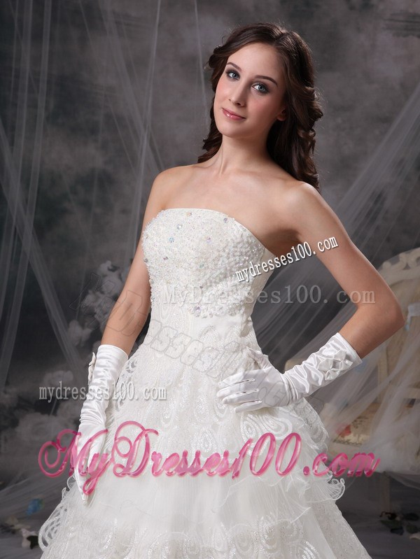 The Brand New Style Pattern Floor-length Tiers White Wedding Gown Lace-up