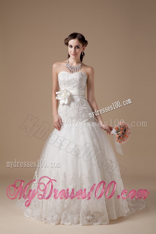 Brand New Handmade Flower Sweetheart Lace White Wedding Gown
