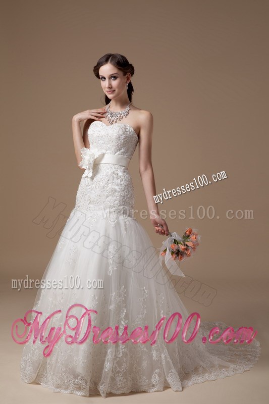Brand New Handmade Flower Sweetheart Lace White Wedding Gown