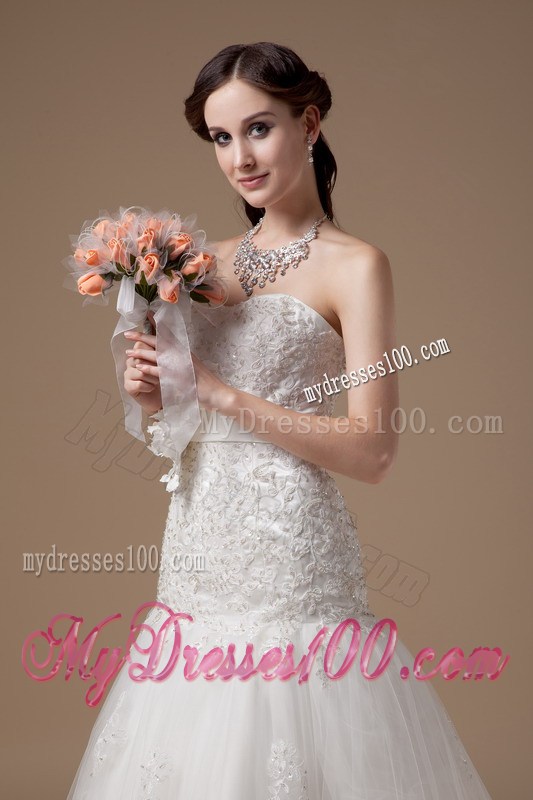 Brand New Handmade Flower Sweetheart Lace White Wedding Gown