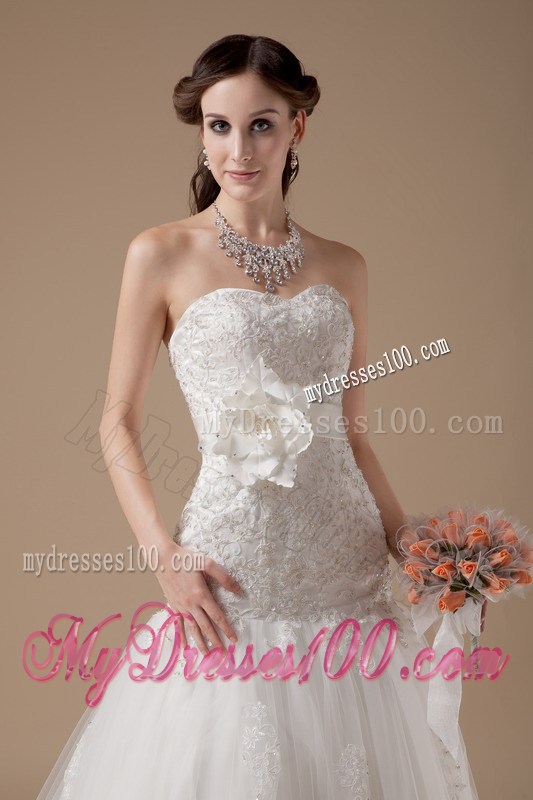 Brand New Handmade Flower Sweetheart Lace White Wedding Gown