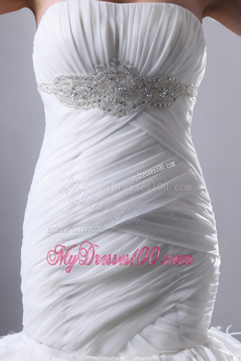Ruffled and Ruched Mermaid Court Train Bridal Gown with Beading