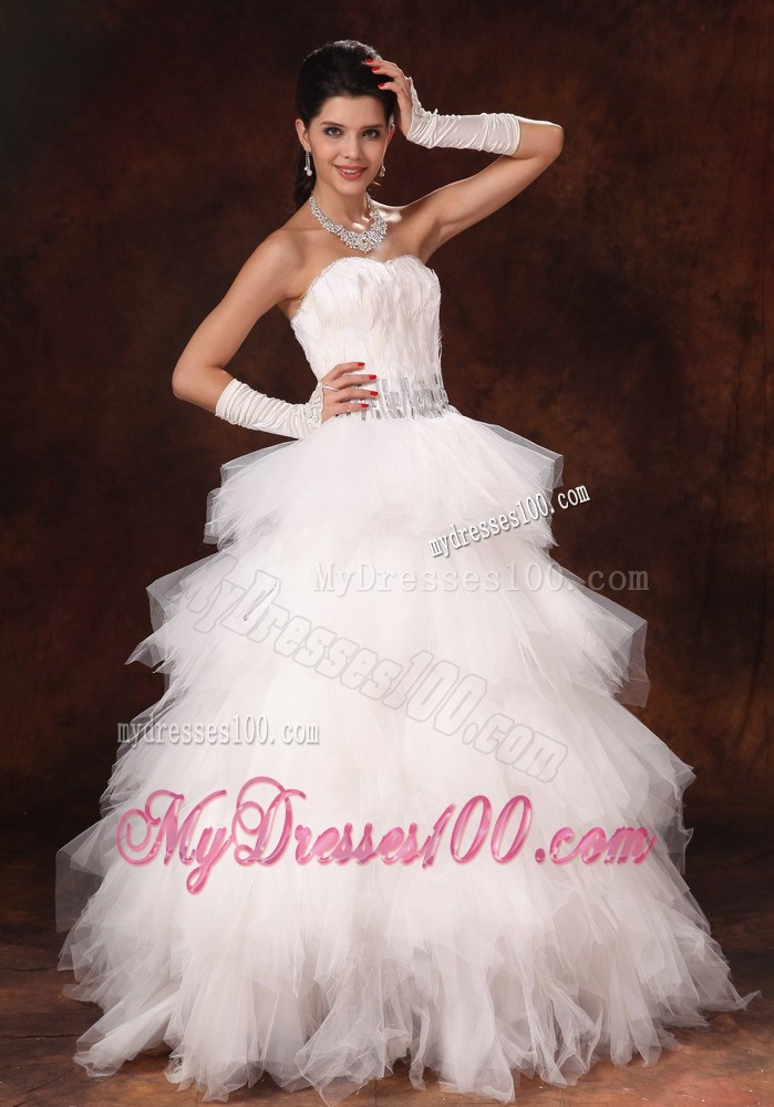 Ruffled Layers Strapless Wedding Gown with Beading Decorate Waist