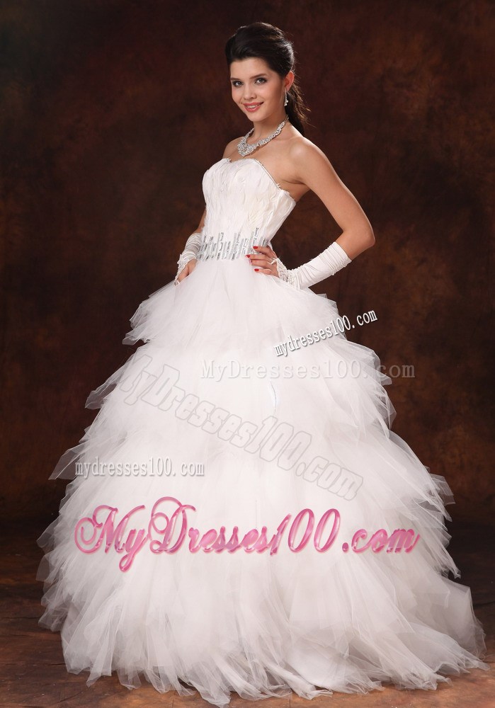 Ruffled Layers Strapless Wedding Gown with Beading Decorate Waist