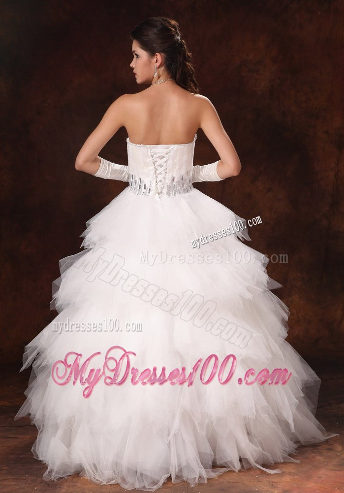 Feather Beaded Decorate Waist Sweetheart Wedding Dress