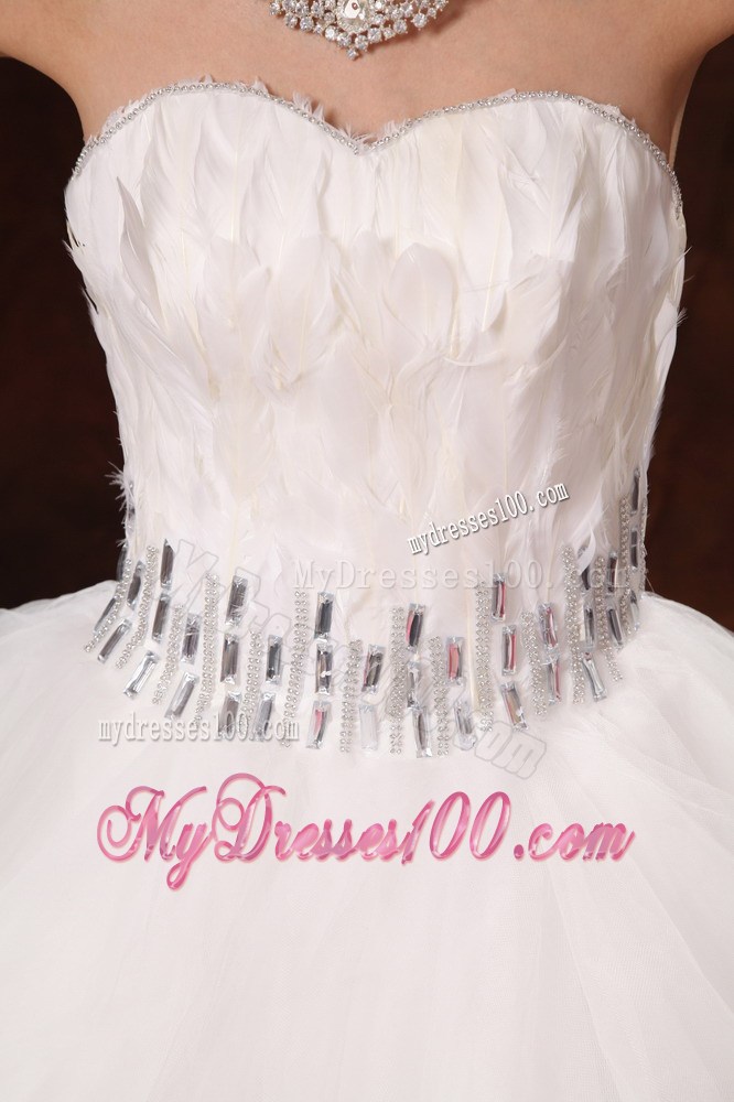 Feather Beaded Decorate Waist Sweetheart Wedding Dress