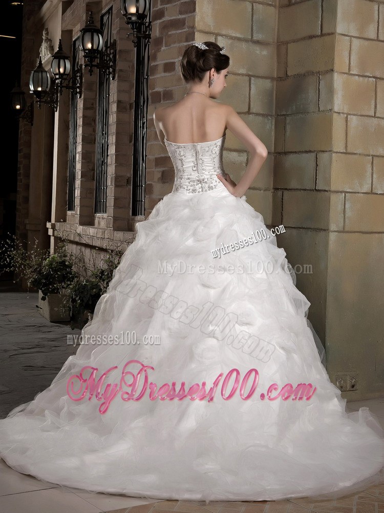 Diamonds Pick-ups and Appliques Decorated Court Train Dress for Brides