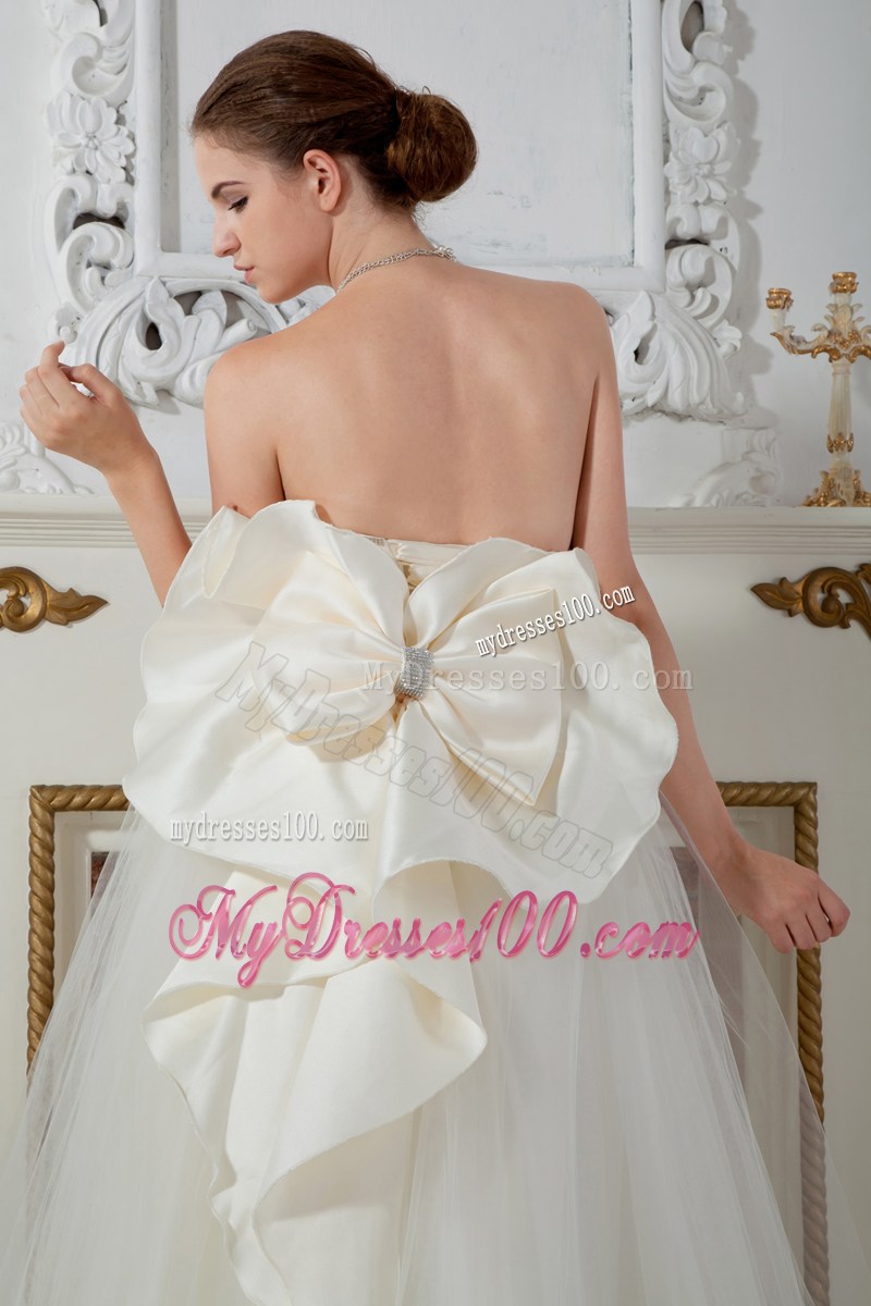 Beaded Appliques and Big Bowknot Accent Floor-length Wedding Gown