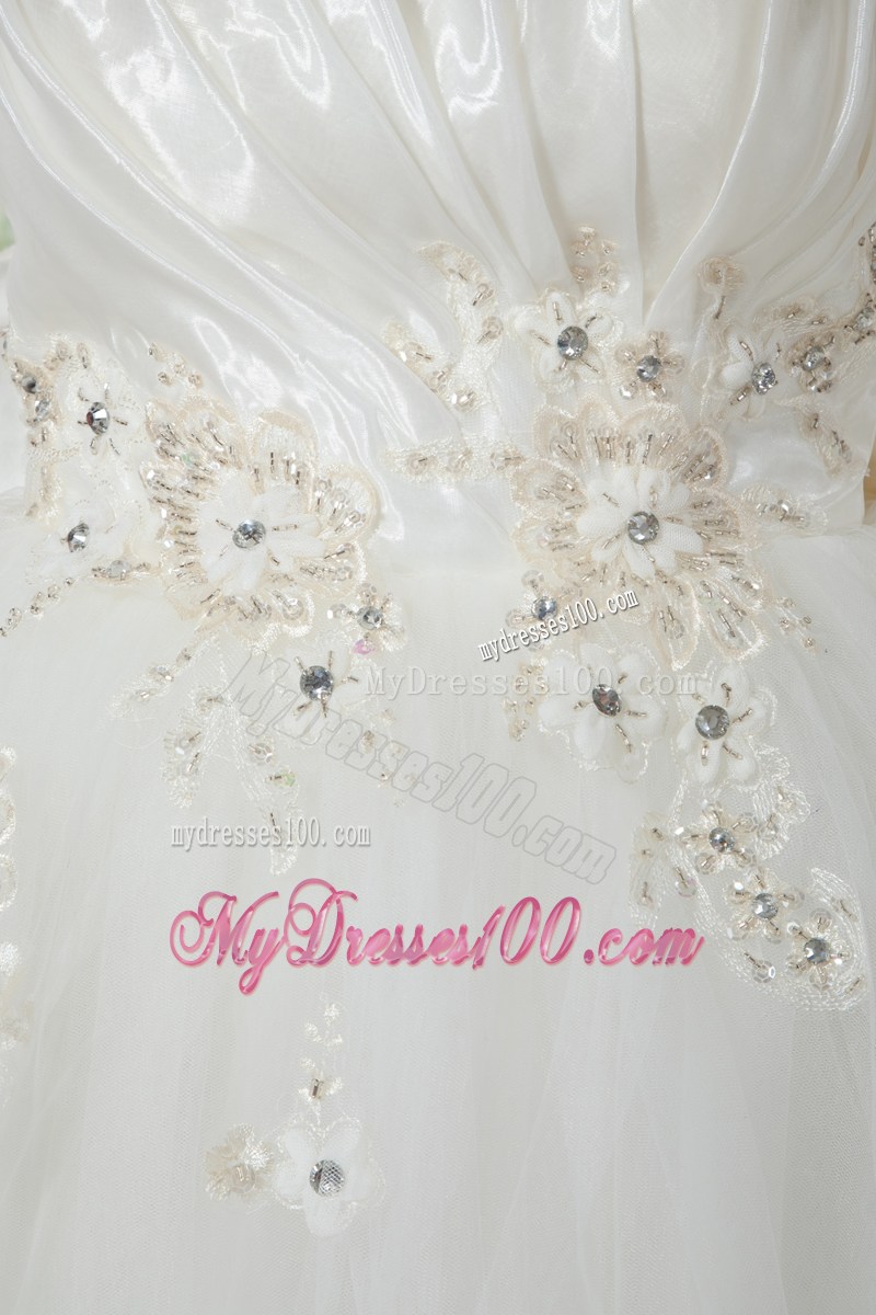 Beaded Appliques and Big Bowknot Accent Floor-length Wedding Gown