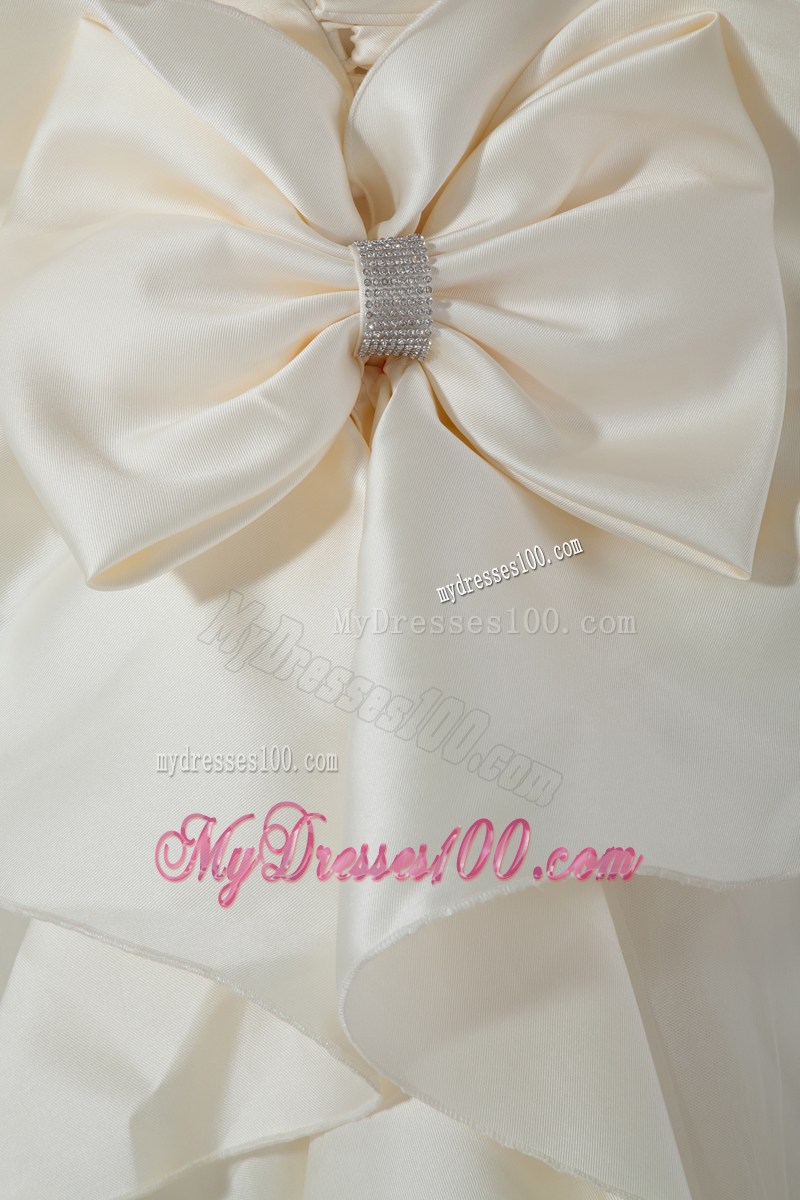 Beaded Appliques and Big Bowknot Accent Floor-length Wedding Gown