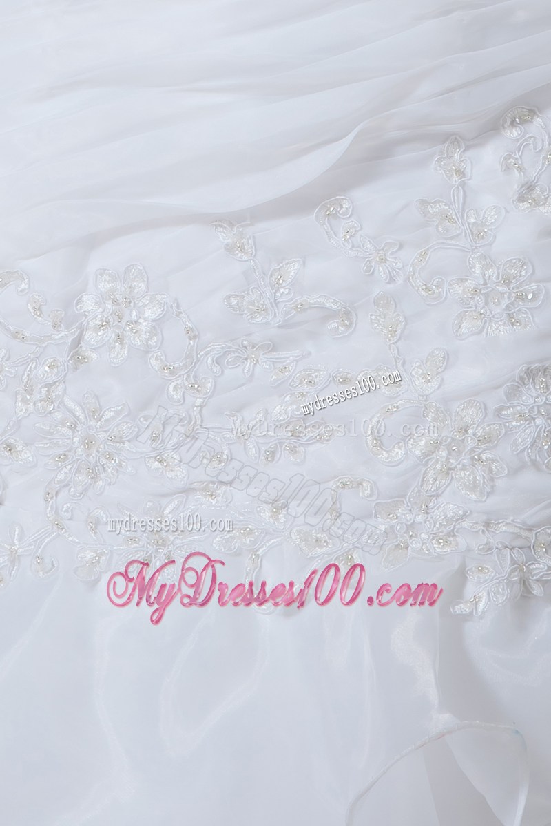 Ivory Mermaid Court Train Wedding Dress with Appliques and Ruffles