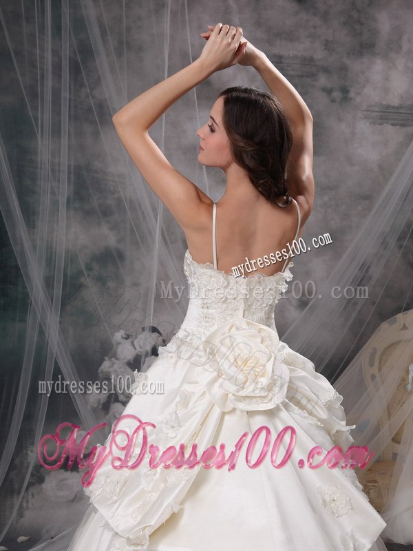 Chapel Train Wedding Dresses with Pick-ups Handle Flower and Lace Hemline