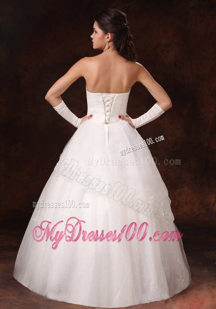 Rhinestone Decorated Tulle Ball Gowns Bridal Dresses with Lace Hemline
