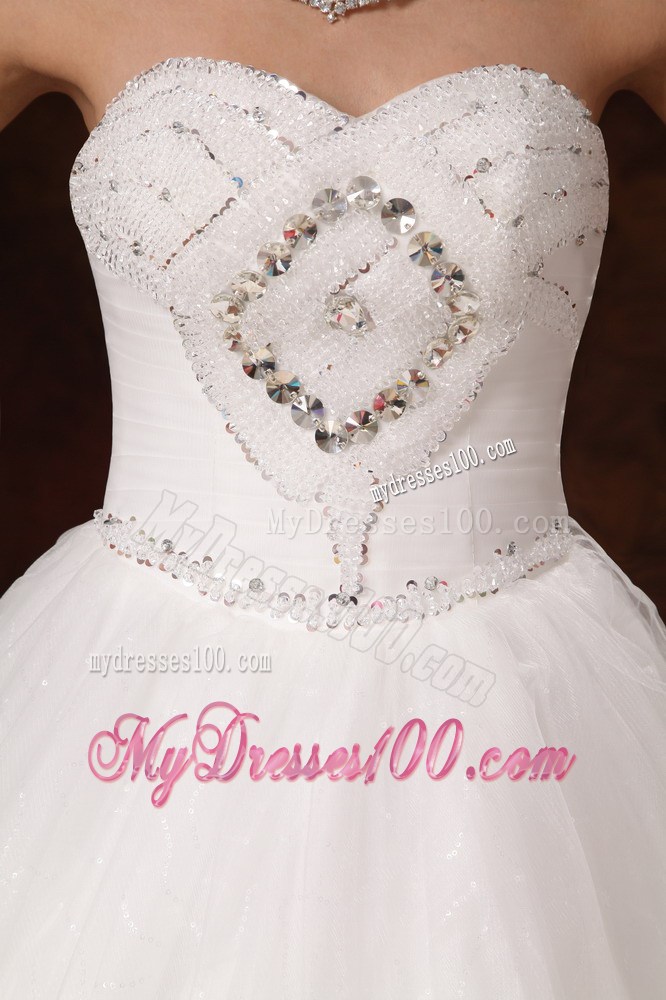 Rhinestone Decorated Tulle Ball Gowns Bridal Dresses with Lace Hemline