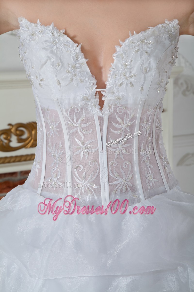 Ivory Floor-length Organza Wedding Dress with Embroidery and Pick-ups