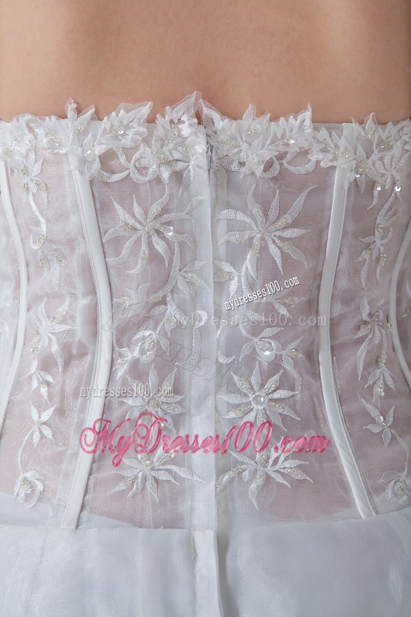 Ivory Floor-length Organza Wedding Dress with Embroidery and Pick-ups