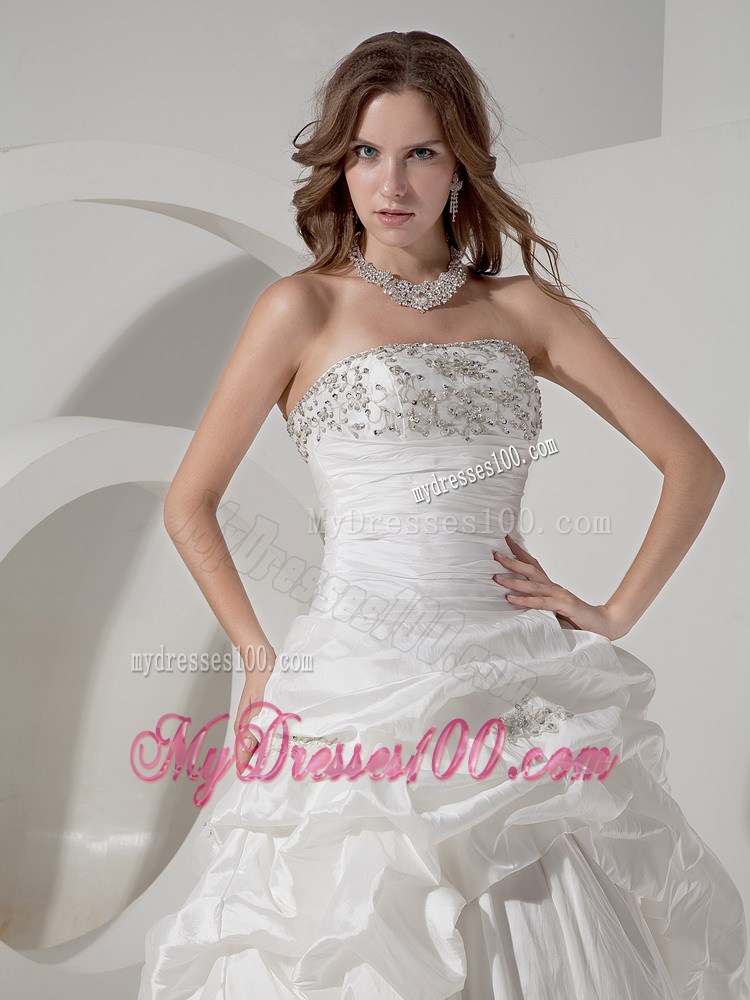 Beading and Pick-ups Accent Chapel Train Wedding Dress Sleeveless