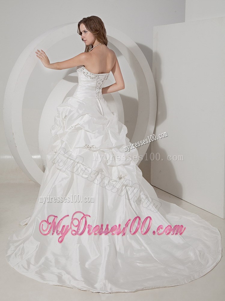 Beading and Pick-ups Accent Chapel Train Wedding Dress Sleeveless