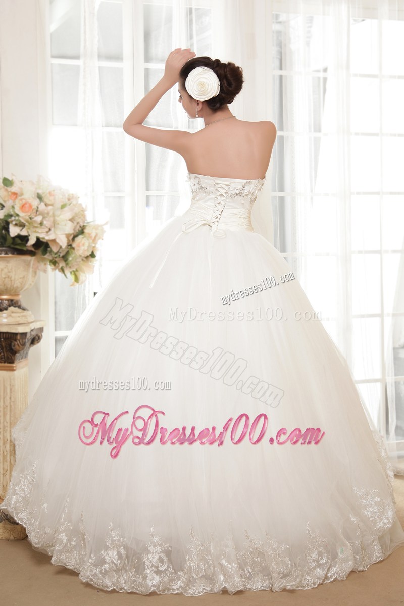 Two Tiers Beading and Ruching Decorated Wedding Dress with Lace Edge