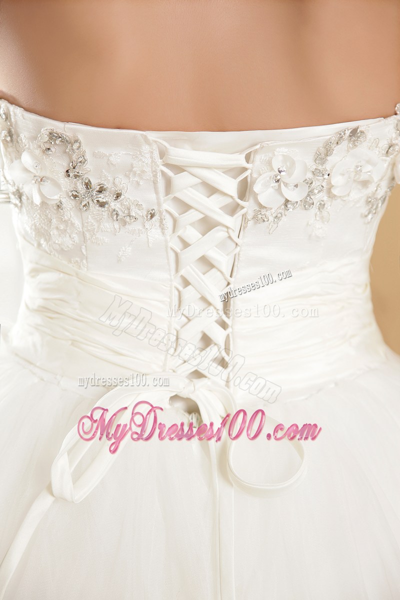 Two Tiers Beading and Ruching Decorated Wedding Dress with Lace Edge