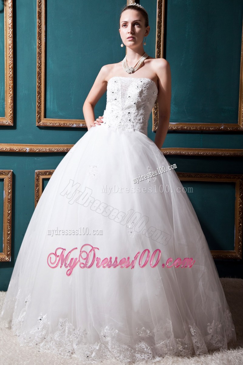 Appliques and Beadings Decorated Dress for Wedding with Lace Hemline
