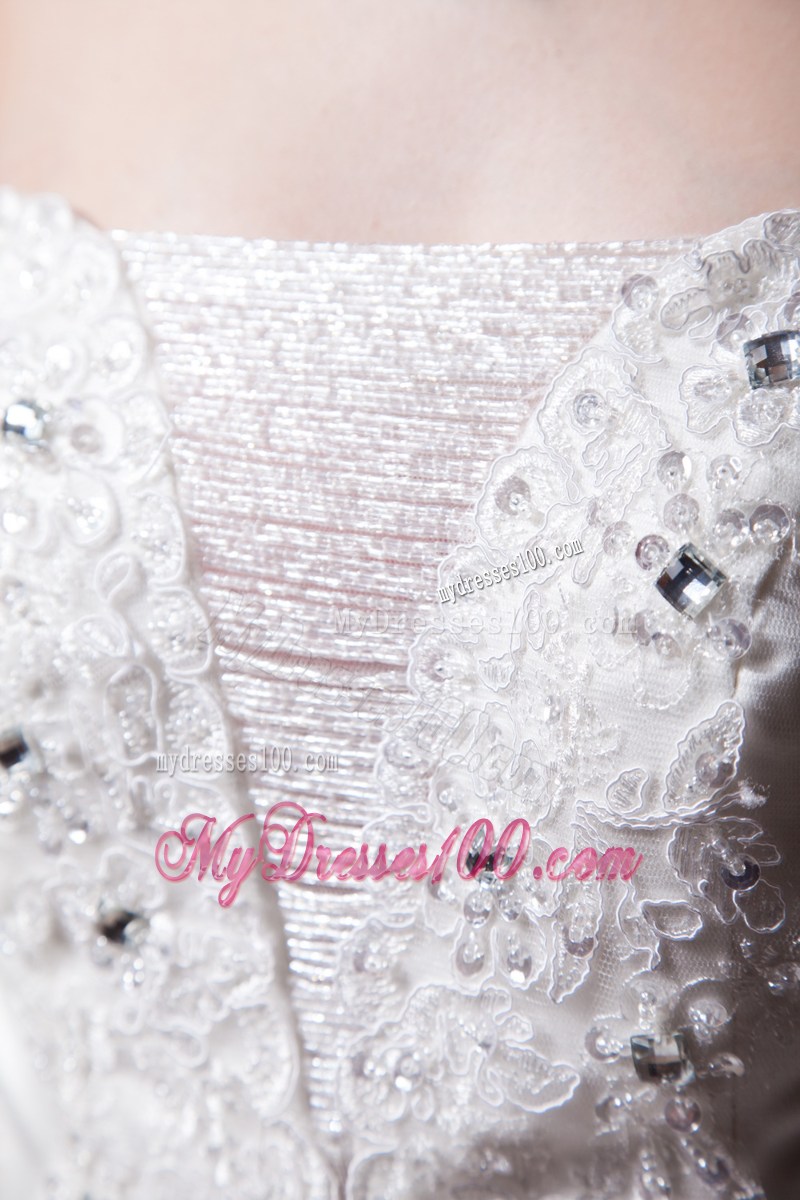 Appliques and Beadings Decorated Dress for Wedding with Lace Hemline
