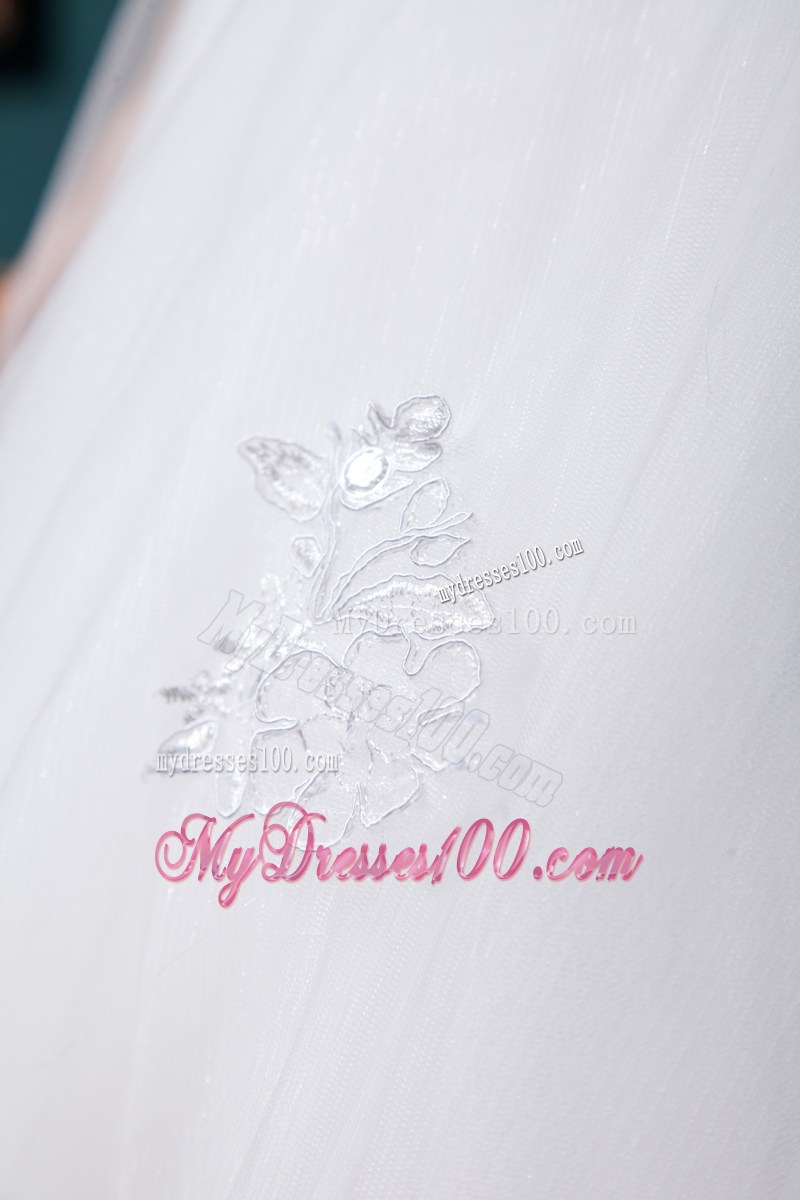 Appliques and Beadings Decorated Dress for Wedding with Lace Hemline