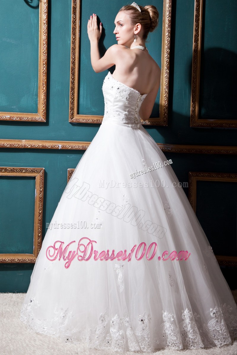 Appliques and Beadings Decorated Dress for Wedding with Lace Hemline