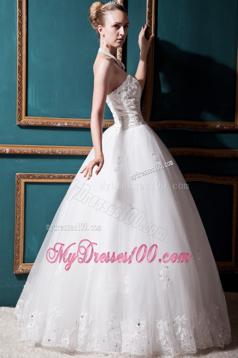 Appliques and Beadings Decorated Dress for Wedding with Lace Hemline