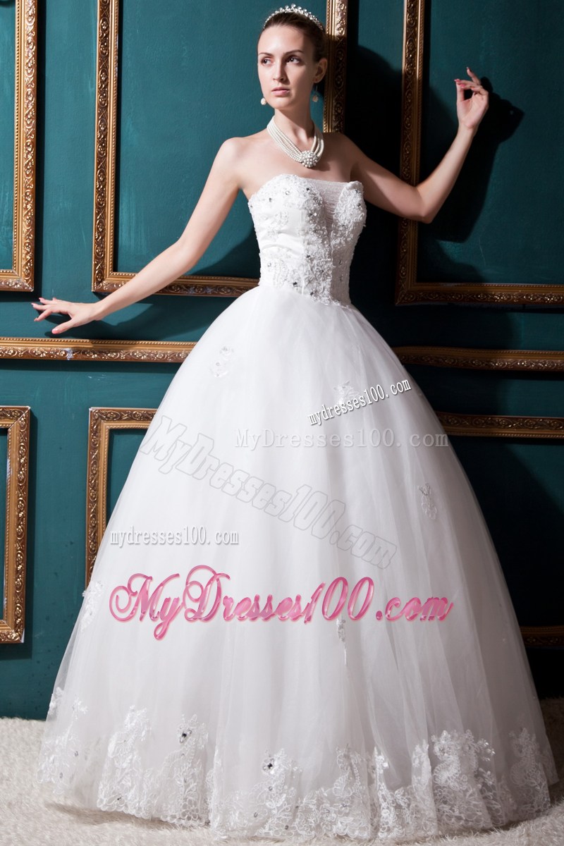 Appliques and Beadings Decorated Dress for Wedding with Lace Hemline