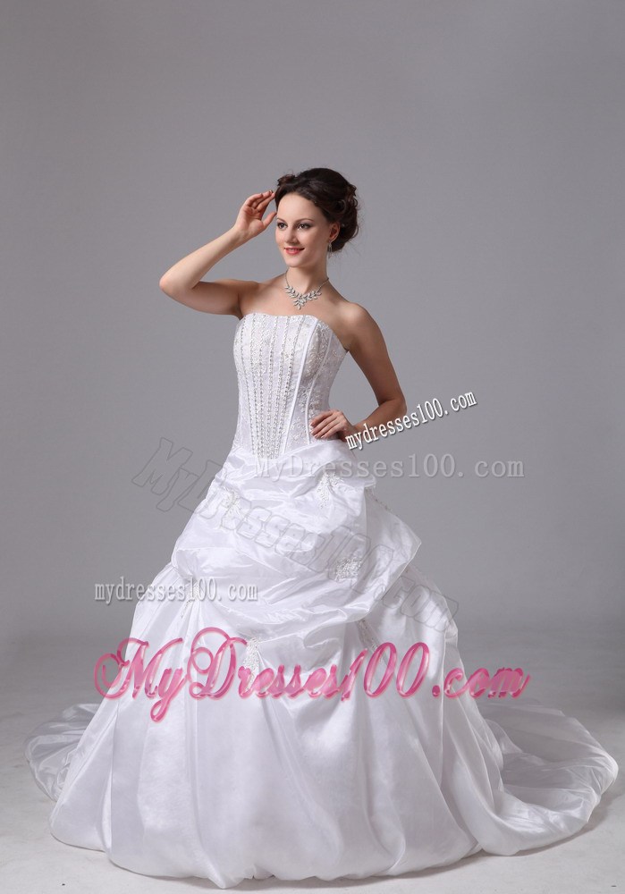 Shining Diamonds and Pick-ups Decorated Chapel Train Wedding Dresses